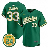 Men's Oakland Athletics #33 JJ Bleday Green 2024 Limited With Rickey Henderson Patch Stitched Jersey Dzhi,baseball caps,new era cap wholesale,wholesale hats
